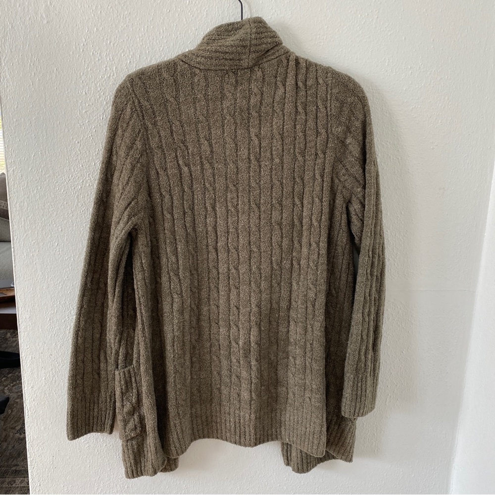 Barefoot Dreams CozyChic Lite Cable Open Knit Cardigan Loden Olive Large - Picture 6 of 7